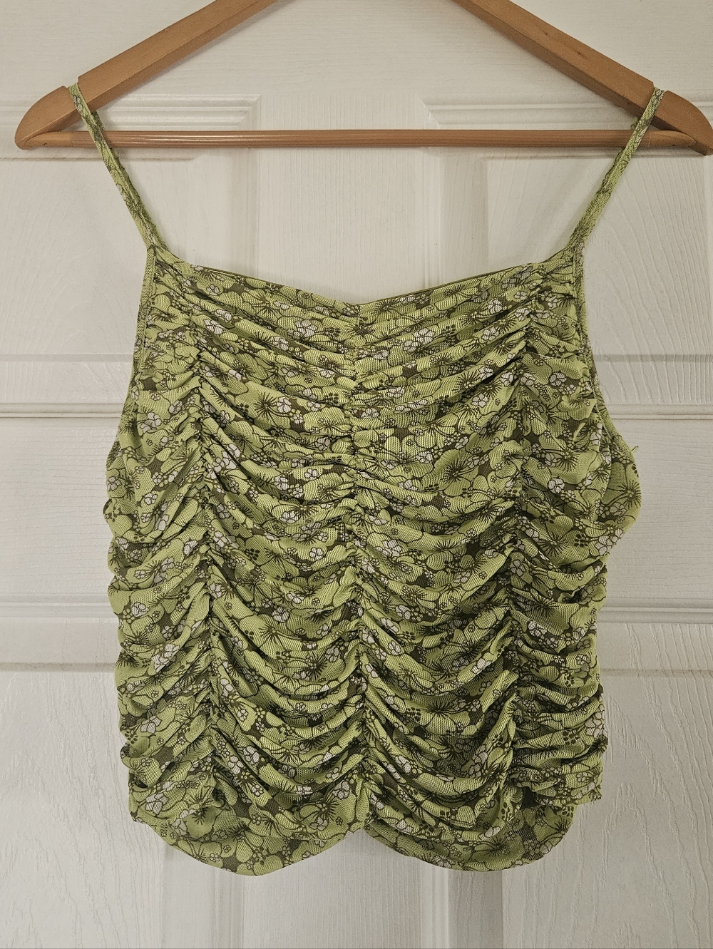 Sweet Rain Lime Green Floral Ruched Spaghetti Strap Camisole Small